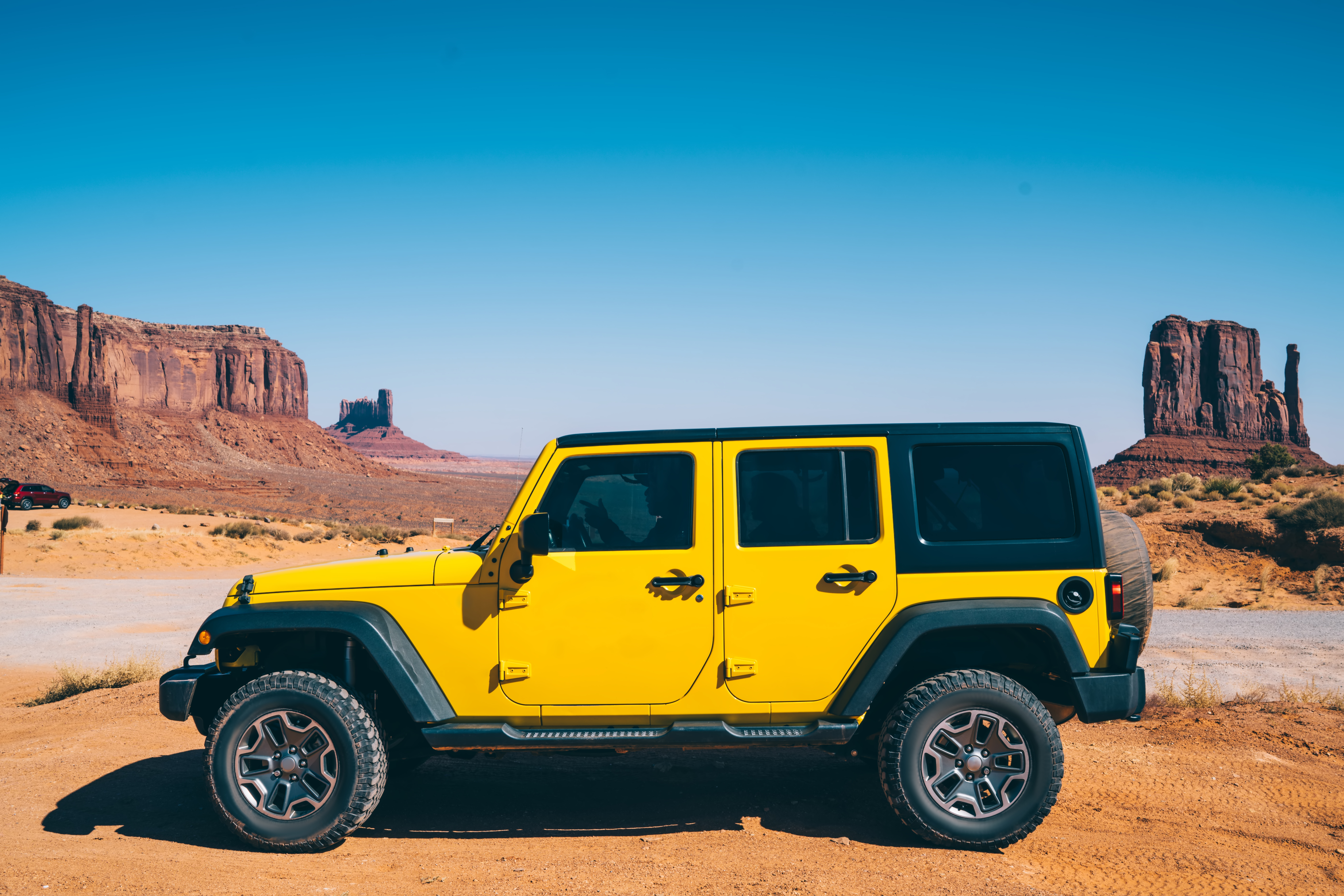 Yellow car in monument valley